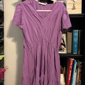 Purple Flutter Sleeve Midi Sundress with V-Neck